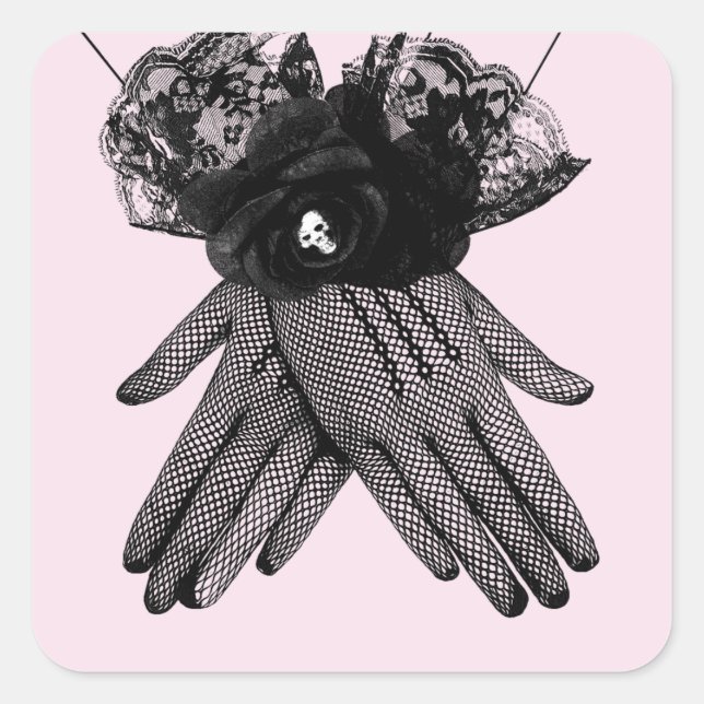 Pegatina Cuadrada Black Fishnet Lace Gantes Gótico Arte de moda (Anverso)