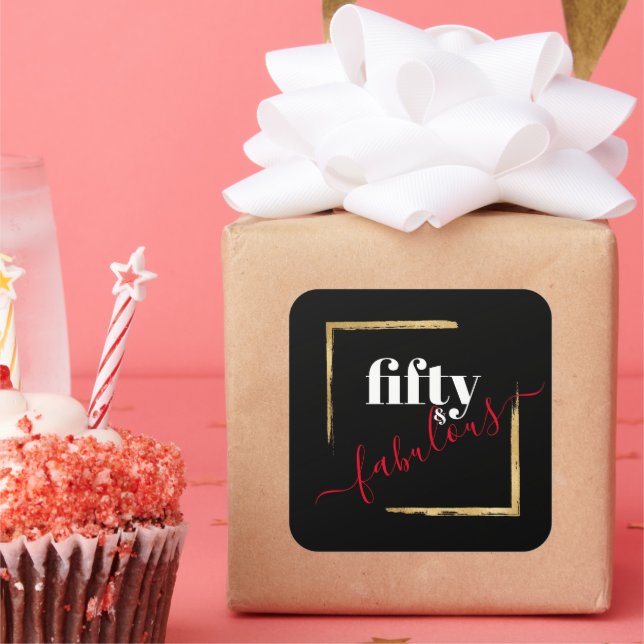 Pegatina Cuadrada Black & Gold 50.º 50 y fabuloso cumpleaños (Fiesta)
