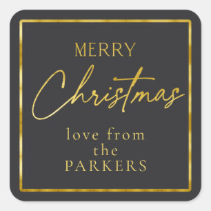 Pegatina Cuadrada Black Gold Merry Christmas ID1009