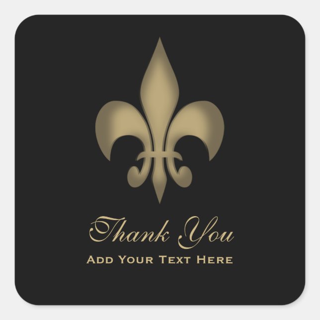 Pegatina Cuadrada Black Gold Transparent Fleur de Lis Gracias (Anverso)