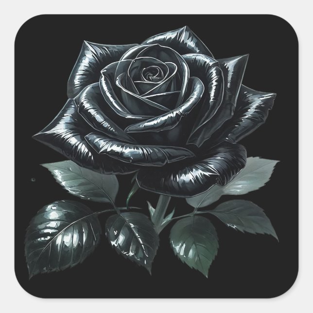 Pegatina Cuadrada Black Gothic Rose (Anverso)