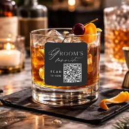 Pegatina Cuadrada Black Groom’s Favorite QR Code Wedding Drink