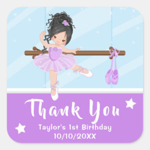 Pegatina Cuadrada Black Hair Ballerina Purple Birday Gracias Squ