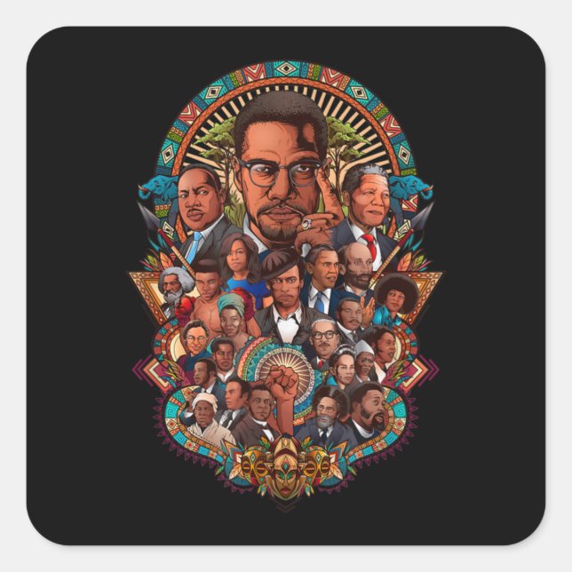 Pegatina Cuadrada Black History Leaders Collage Inspirational Africa (Anverso)