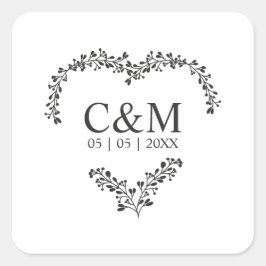 Pegatina Cuadrada Black Initial On a Branches Heart
