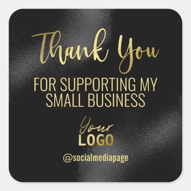 Pegatina Cuadrada Black Ink Gold Text Gracias a la empresa de pequeñ (Anverso)