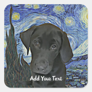 Pegatina Cuadrada Black Lab Puppy Starry Night Personalizado