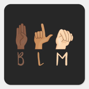 Pegatina Cuadrada Black Lives Matter ASL Lenguaje de Rótulo BLM