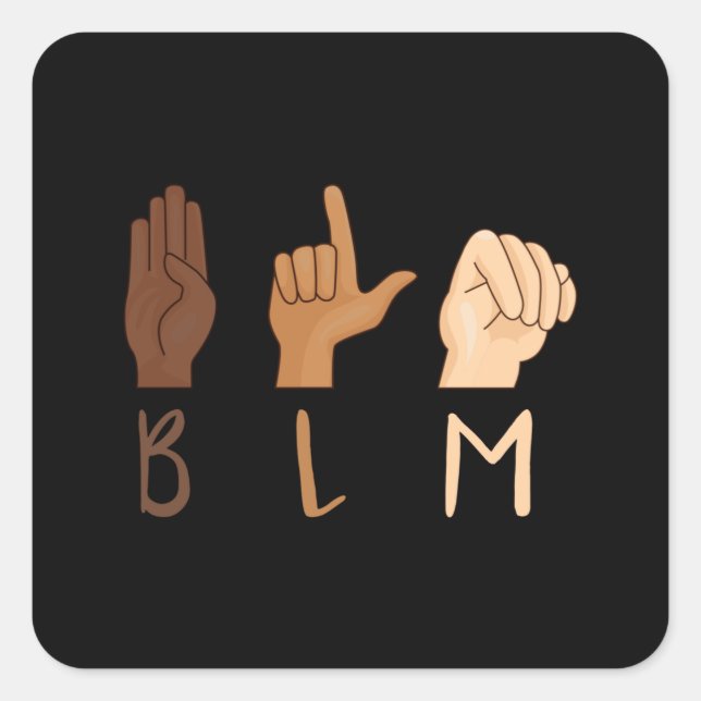 Pegatina Cuadrada Black Lives Matter ASL Lenguaje de Rótulo BLM (Anverso)