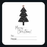 Pegatina Cuadrada Black Merry Christmas Tree Gold Star<br><div class="desc">Hermoso y elegante pegatina negro y blanco de Feliz Navidad con un minimalista árbol de Navidad dibujado a mano que tiene una minúscula estrella dorada. Así que bonito y perfecta para los que aman el guión escrito a mano. Vea la coordinación de artículos en nuestra tienda. Nota: coincide con nuestro...</div>