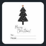 Pegatina Cuadrada Black Merry Christmas Tree Gold Star<br><div class="desc">Hermoso y elegante pegatina negro y blanco de Feliz Navidad con un minimalista árbol de Navidad dibujado a mano que tiene una minúscula estrella dorada. Así que bonito y perfecta para los que aman el guión escrito a mano. Vea la coordinación de artículos en nuestra tienda. Nota: coincide con nuestro...</div>