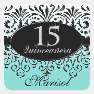 Pegatina Cuadrada Black n White Lace Look Silver 15.ª Quinceanera