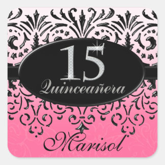 Pegatina Cuadrada Black n White Lace Look Silver 15.ª Quinceanera