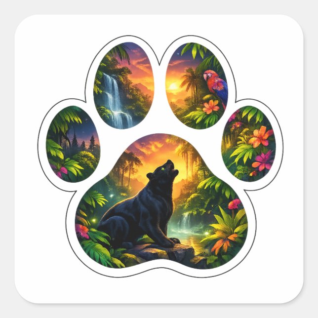 Pegatina Cuadrada Black Panther Jungle Paw Design (Anverso)