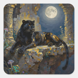 Pegatina Cuadrada Black Panther under the Full Moon