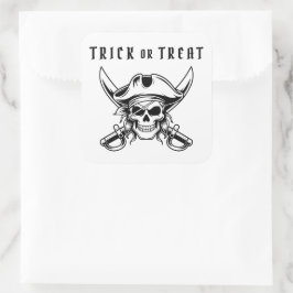 Pegatina Cuadrada Black Pirate Skull Trick Or Treat Halloween