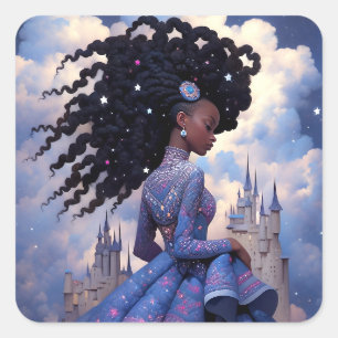 Pegatina Cuadrada Black Princess Fantasy Art