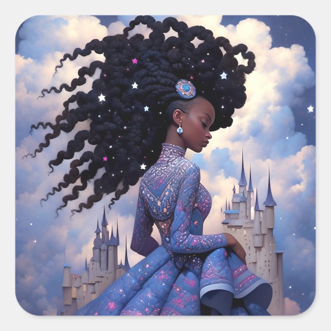 Pegatina Cuadrada Black Princess Fantasy Art (Anverso)