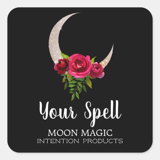 Pegatina Cuadrada Black Purpurina Moon Intención Spell (Anverso)