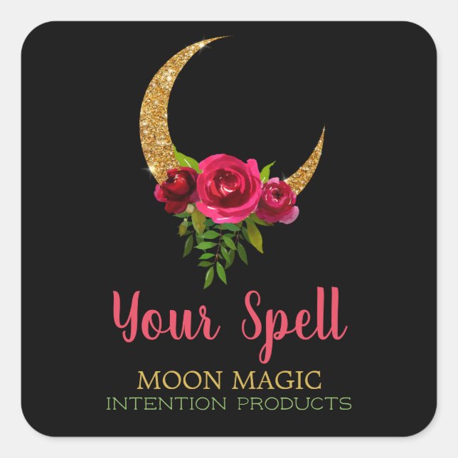 Pegatina Cuadrada Black Purpurina Moon Spell (Anverso)