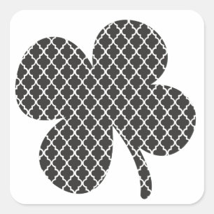 Pegatina Cuadrada Black Quatrefoil Shamrock