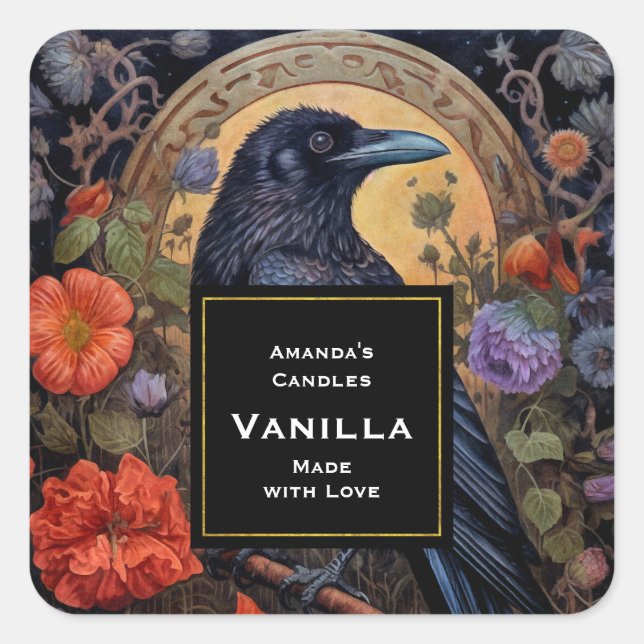 Pegatina Cuadrada Black Raven Dark Candle Craft (Anverso)