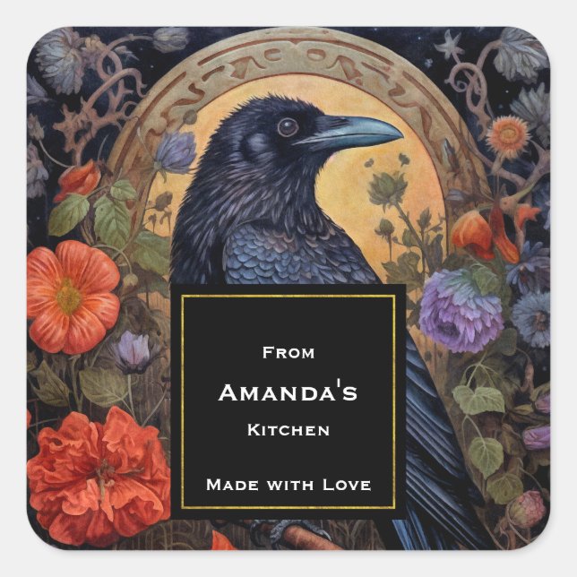 Pegatina Cuadrada Black Raven Dark Gothic Kitchen (Anverso)