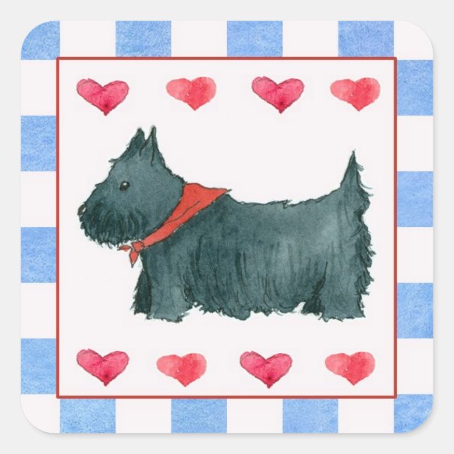 Pegatina Cuadrada Black Scottie Dog Red White Blue Patriotic (Anverso)
