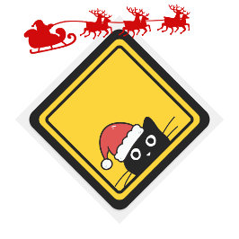 Pegatina Cuadrada Black Sneaky Santa Cat U.S. Warning Sign