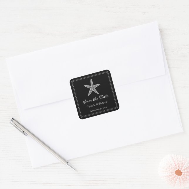 Pegatina Cuadrada Black Starfish Save the Date (Sobre)