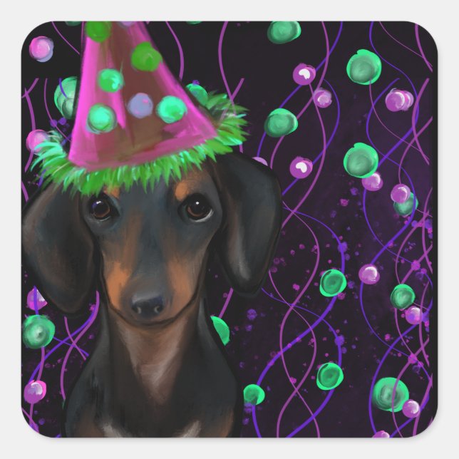 Pegatina Cuadrada Black & Tan Doxie (Anverso)