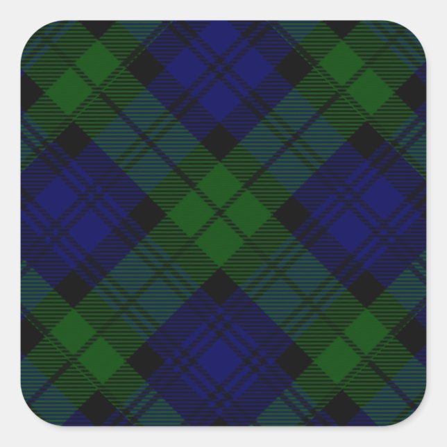 Pegatina Cuadrada Black Watch Tartan Blue Green Plage (Anverso)