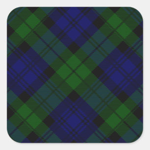 Pegatina Cuadrada Black Watch Tartan Blue Green Plage