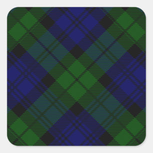 Pegatina Cuadrada Black Watch Tartan Blue Green Plage