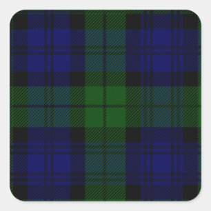 Pegatina Cuadrada Black Watch Tartan Blue Green Plage