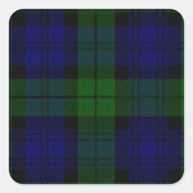 Pegatina Cuadrada Black Watch Tartan Blue Green Plage (Anverso)
