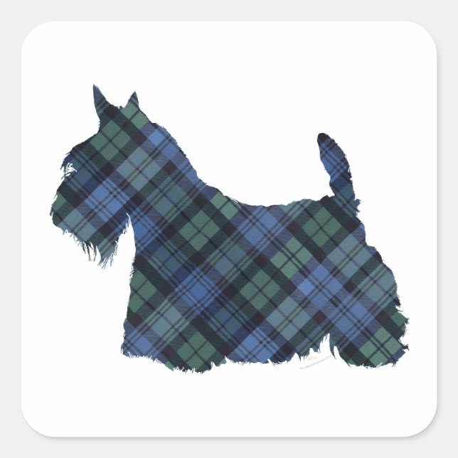 Pegatina Cuadrada Black Watch Tartan Scottish Terrier (Anverso)