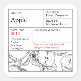 Pegatina Cuadrada Black & White Apothecary Apple label
