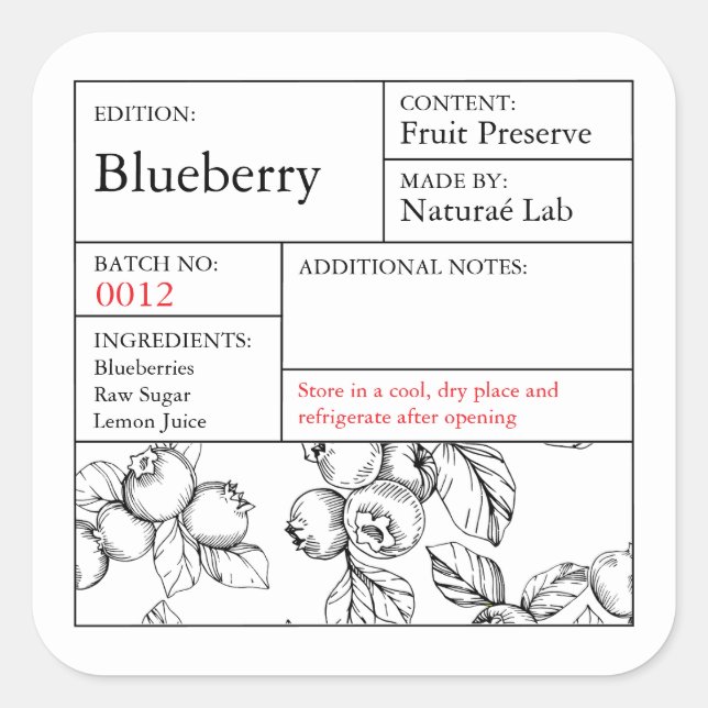 Pegatina Cuadrada Black & White Apothecary Blueberry label (Anverso)