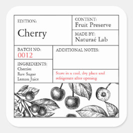 Pegatina Cuadrada Black & White Apothecary Cherry label