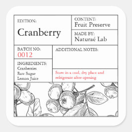 Pegatina Cuadrada Black & White Apothecary Cranberry label