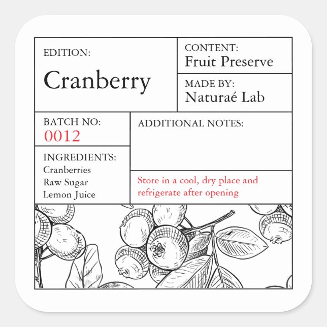 Pegatina Cuadrada Black & White Apothecary Cranberry label (Anverso)