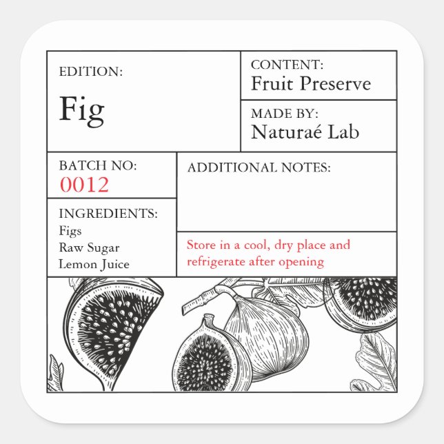 Pegatina Cuadrada Black & White Apothecary Fig label (Anverso)