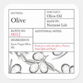 Pegatina Cuadrada Black & White Apothecary Olive label