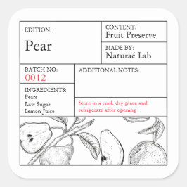 Pegatina Cuadrada Black & White Apothecary Pear label