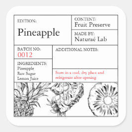 Pegatina Cuadrada Black & White Apothecary Pineapple label