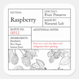 Pegatina Cuadrada Black & White Apothecary Raspberry label