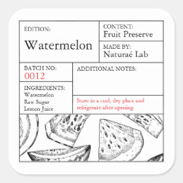 Pegatina Cuadrada Black & White Apothecary Watermelon label