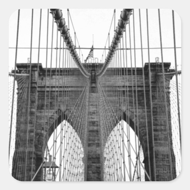 Pegatina Cuadrada Black White Brooklyn Bridge Nueva York (Anverso)
