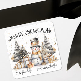 Pegatina Cuadrada Black White Christmas Gift Tag Sticker